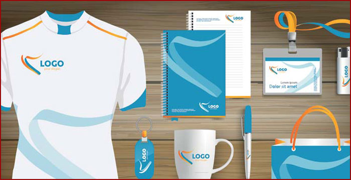 T-shirt, mug, pen, bottles and other items that can be branded